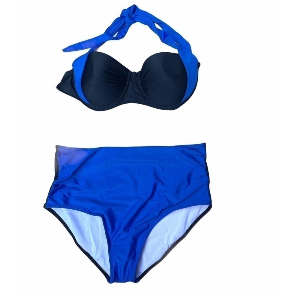 BLUE / Black High Waisted Bikini NWOT / Large
